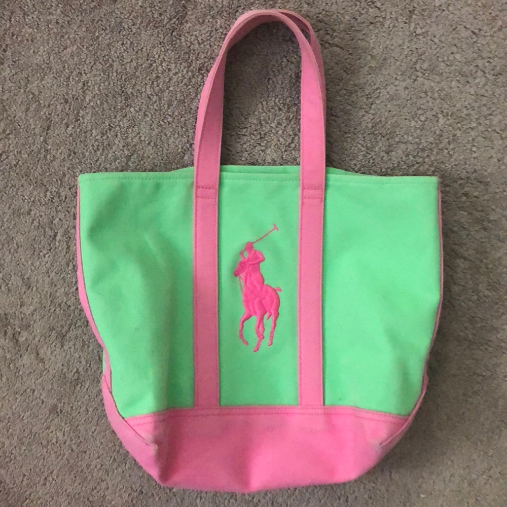 Ralph Lauren Canvas Green & Pink Tote